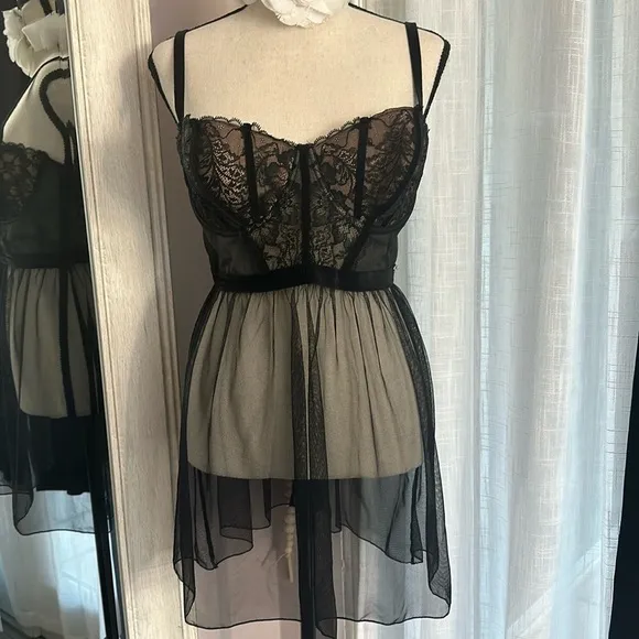 💗 Adore Me sexy black bodice sheer chemise 38D NWOT supportive nightgown