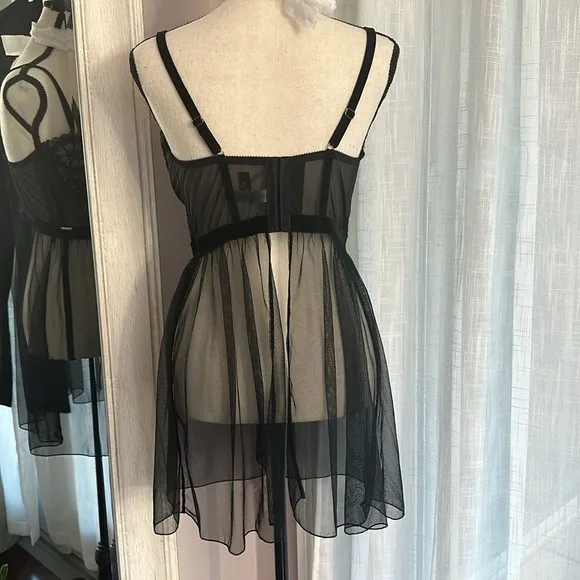 💗 Adore Me sexy black bodice sheer chemise 38D NWOT supportive nightgown
