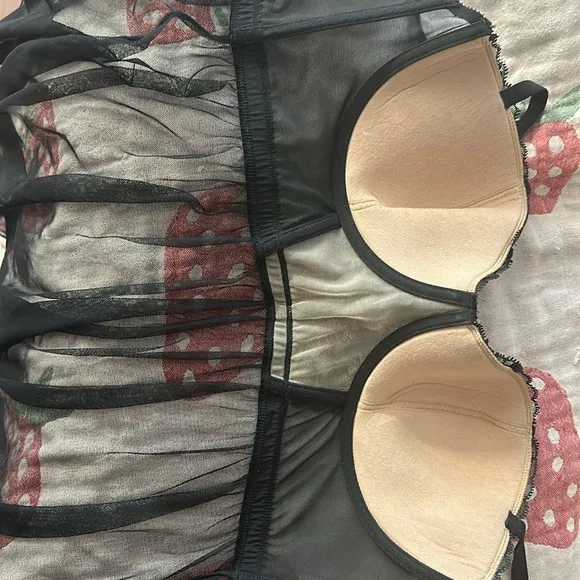💗 Adore Me sexy black bodice sheer chemise 38D NWOT supportive nightgown