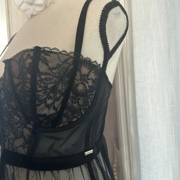 💗 Adore Me sexy black bodice sheer chemise 38D NWOT supportive nightgown