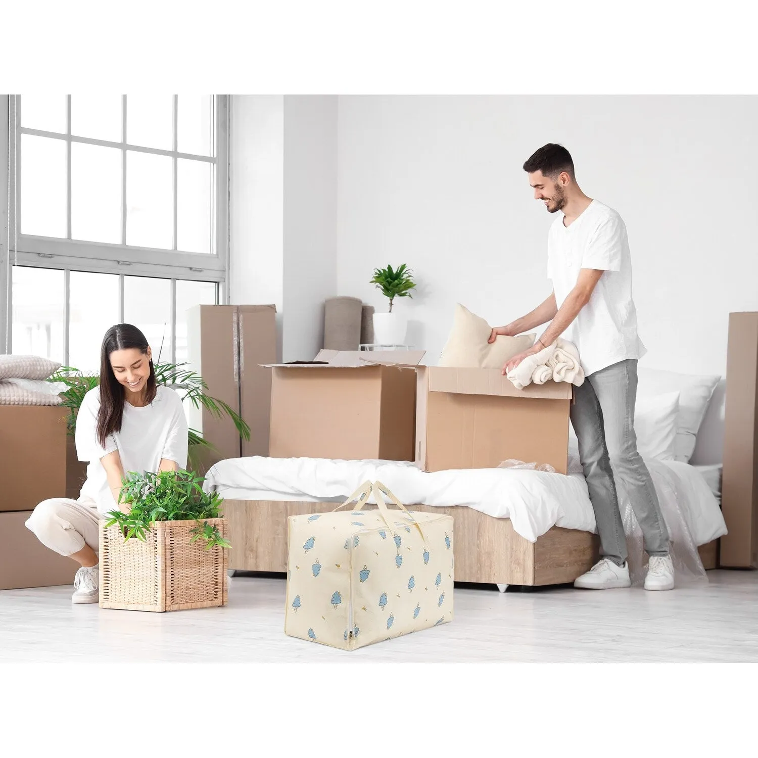 1 Pack Clothes Storage, Storage Bags, Foldable Moving Bags for Organizing, Closet Organizers, and Storage with Handles Beige
