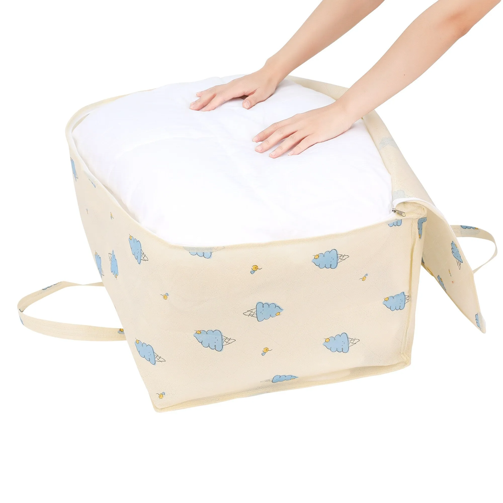 1 Pack Clothes Storage, Storage Bags, Foldable Moving Bags for Organizing, Closet Organizers, and Storage with Handles Beige