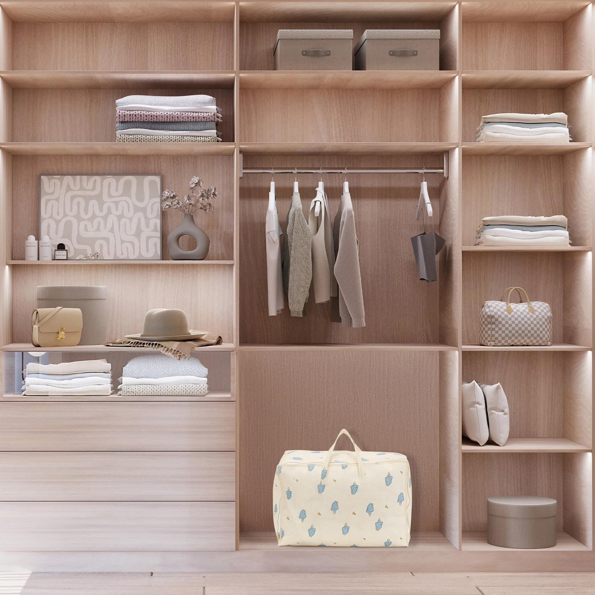 1 Pack Clothes Storage, Storage Bags, Foldable Moving Bags for Organizing, Closet Organizers, and Storage with Handles Beige
