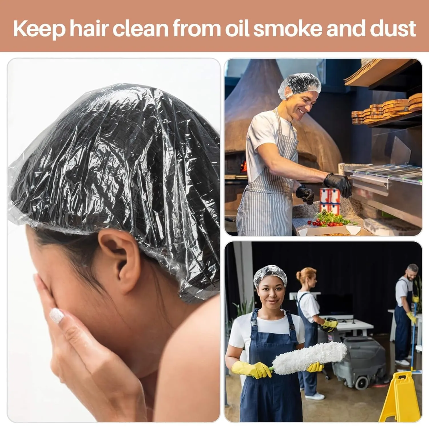 100 Disposable Shower Caps Unisex - Large Plastic Hair Caps for Deep Conditioning Shower Cap Reusable Waterproof for Women Men Hair Treatment Bath Cap for Long Hair Travel Essentials