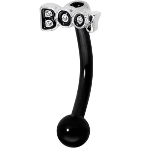 14 Gauge 5/16 Black Boo Halloween Curved Eyebrow Ring