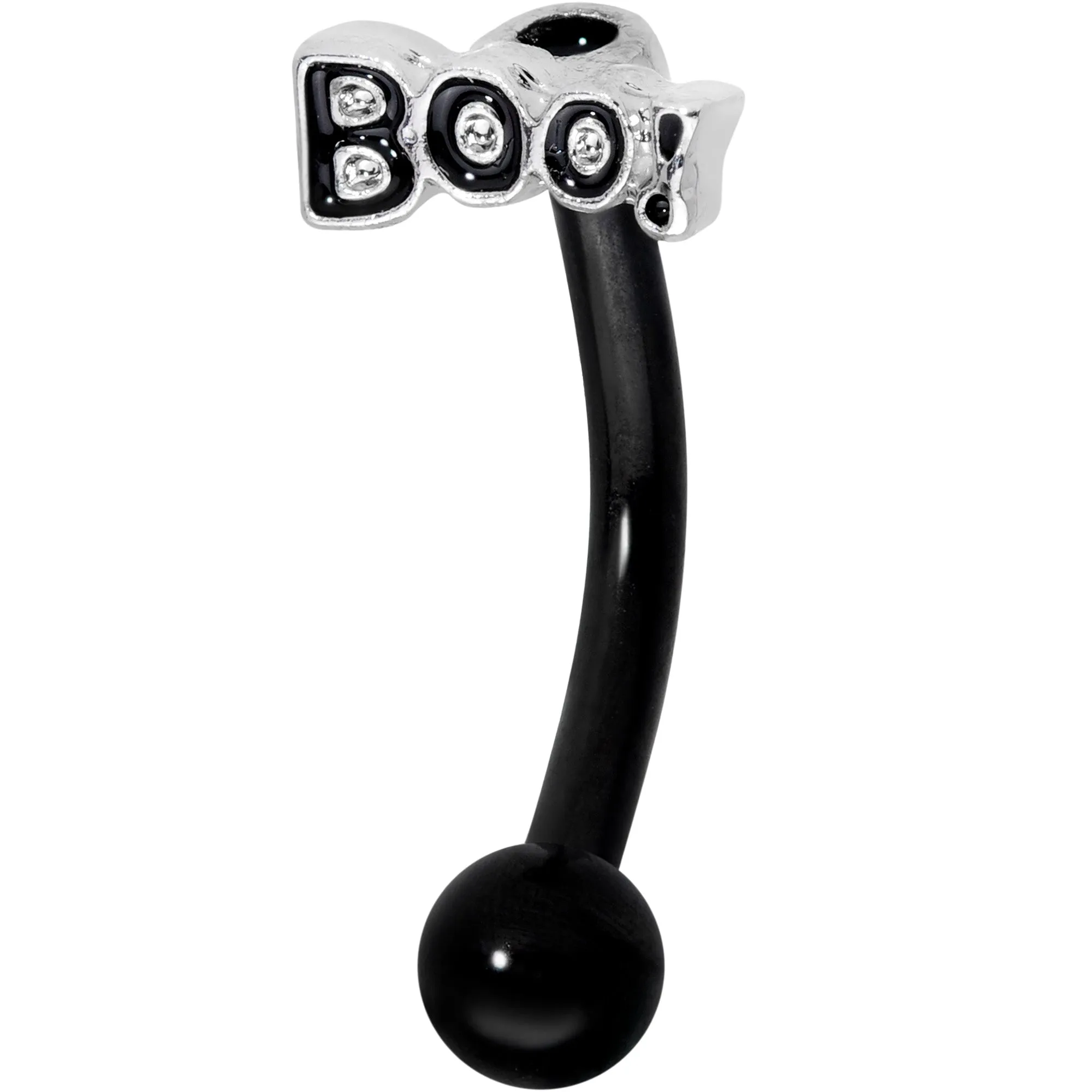 14 Gauge 5/16 Black Boo Halloween Curved Eyebrow Ring