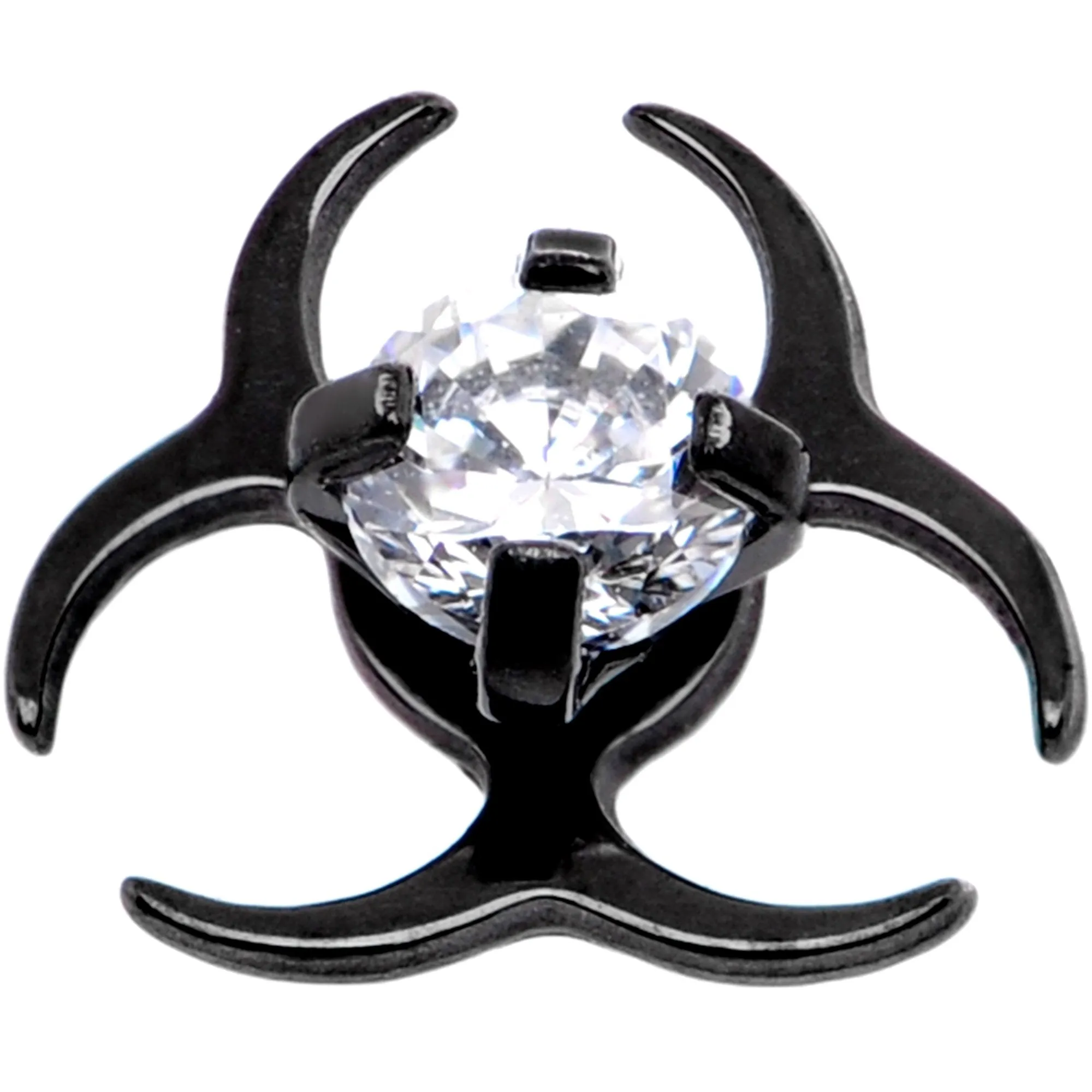 14 Gauge Clear Gem Black Biohazard Dermal Anchor Top