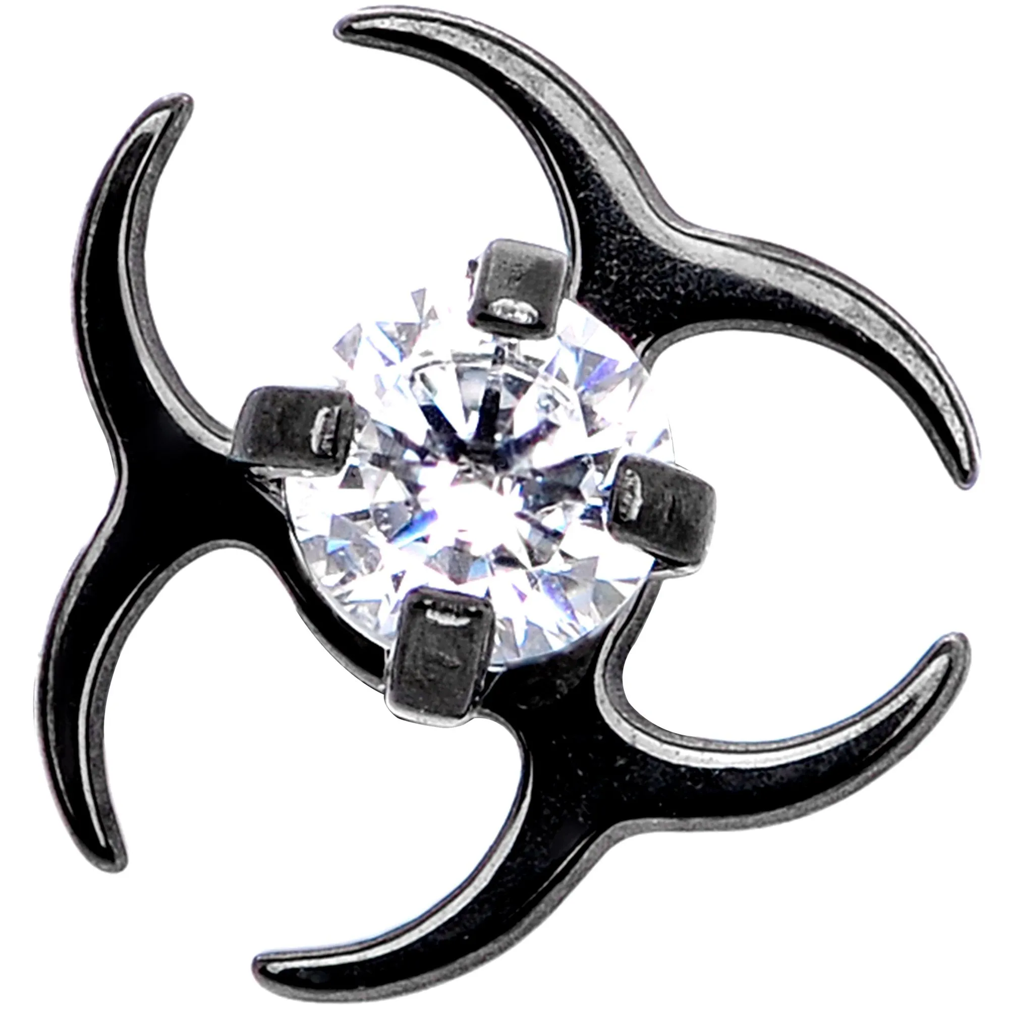 14 Gauge Clear Gem Black Biohazard Dermal Anchor Top