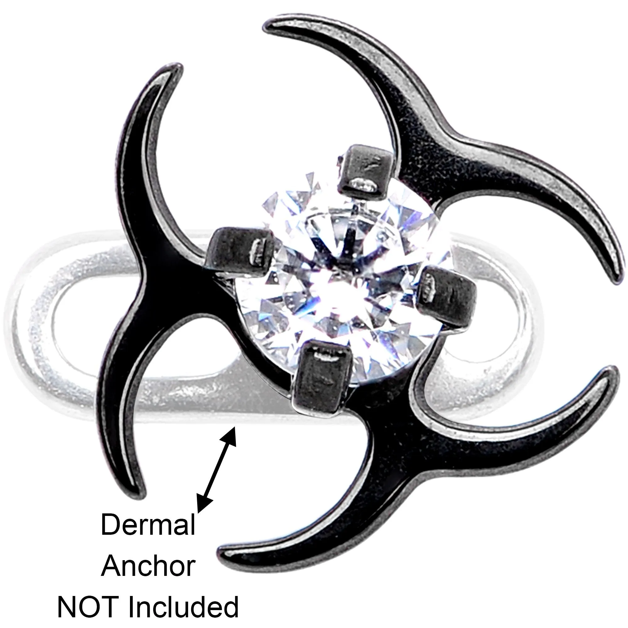 14 Gauge Clear Gem Black Biohazard Dermal Anchor Top
