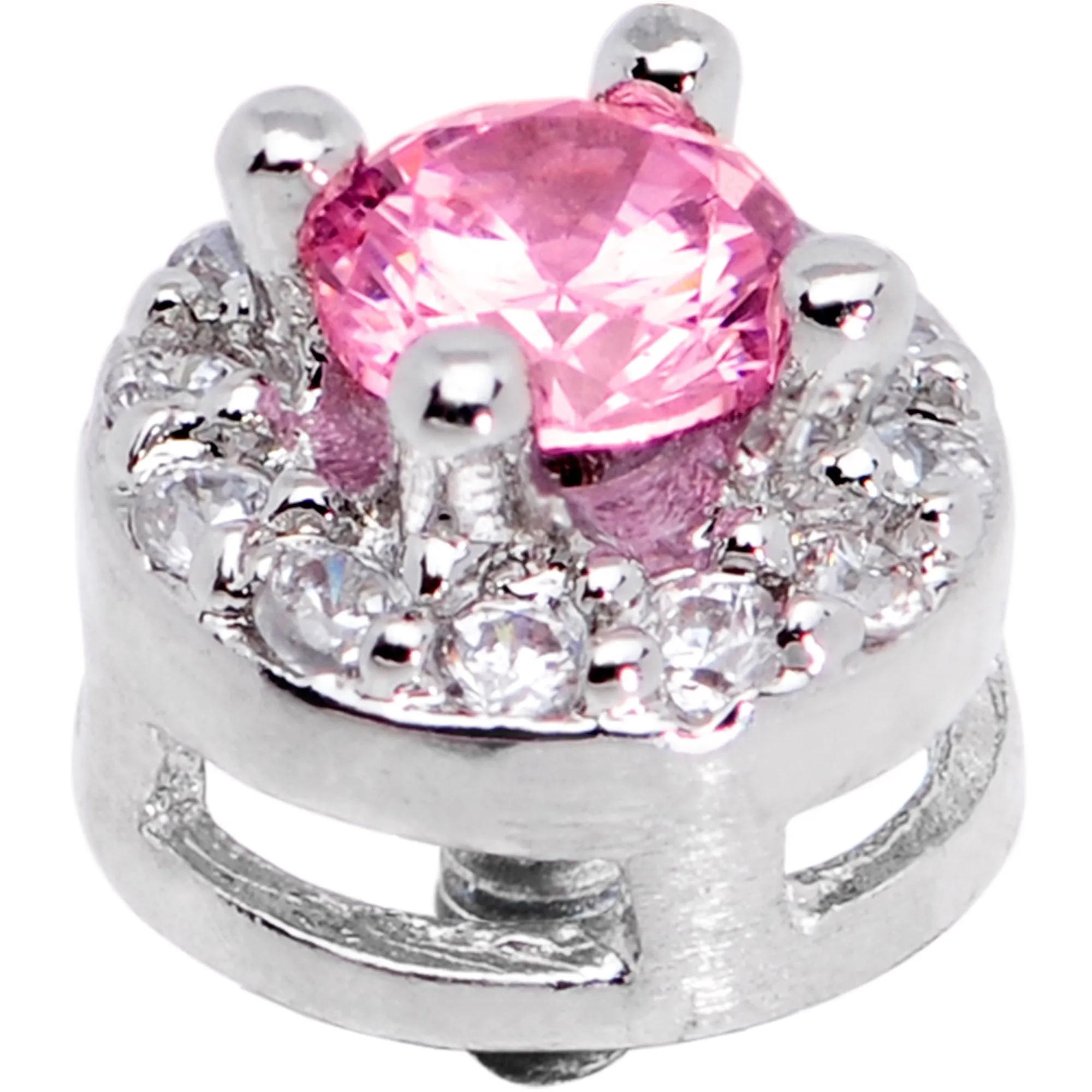 14 Gauge Clear Pink CZ Two Tier Externally Threaded Dermal Anchor Top