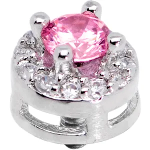 14 Gauge Clear Pink CZ Two Tier Externally Threaded Dermal Anchor Top