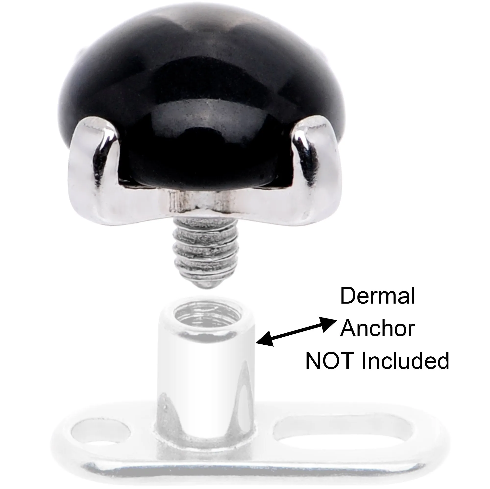 14 Gauge Natural Black Agate Externally Threaded Dermal Anchor Top