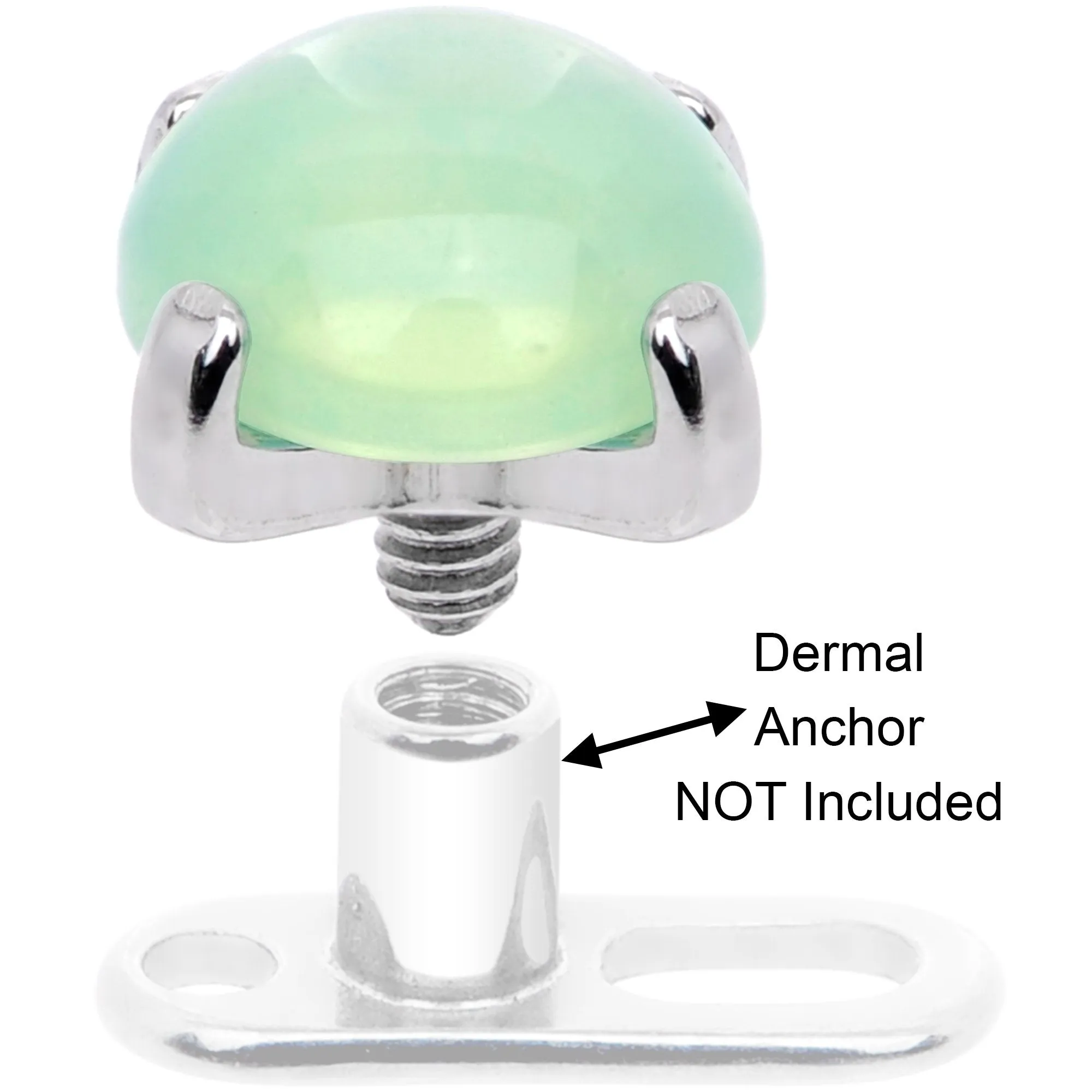 14 Gauge Natural Green Jade Externally Threaded Dermal Anchor Top