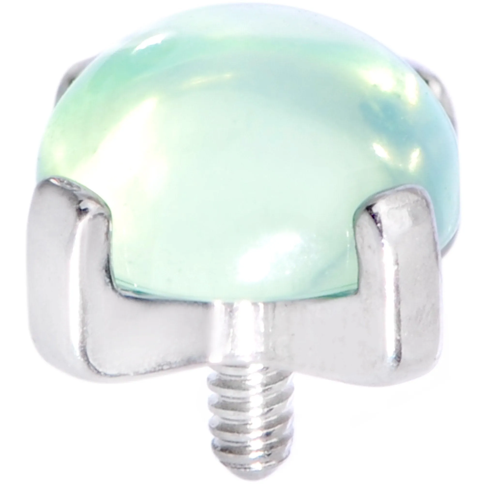 14 Gauge Natural Green Jade Externally Threaded Dermal Anchor Top