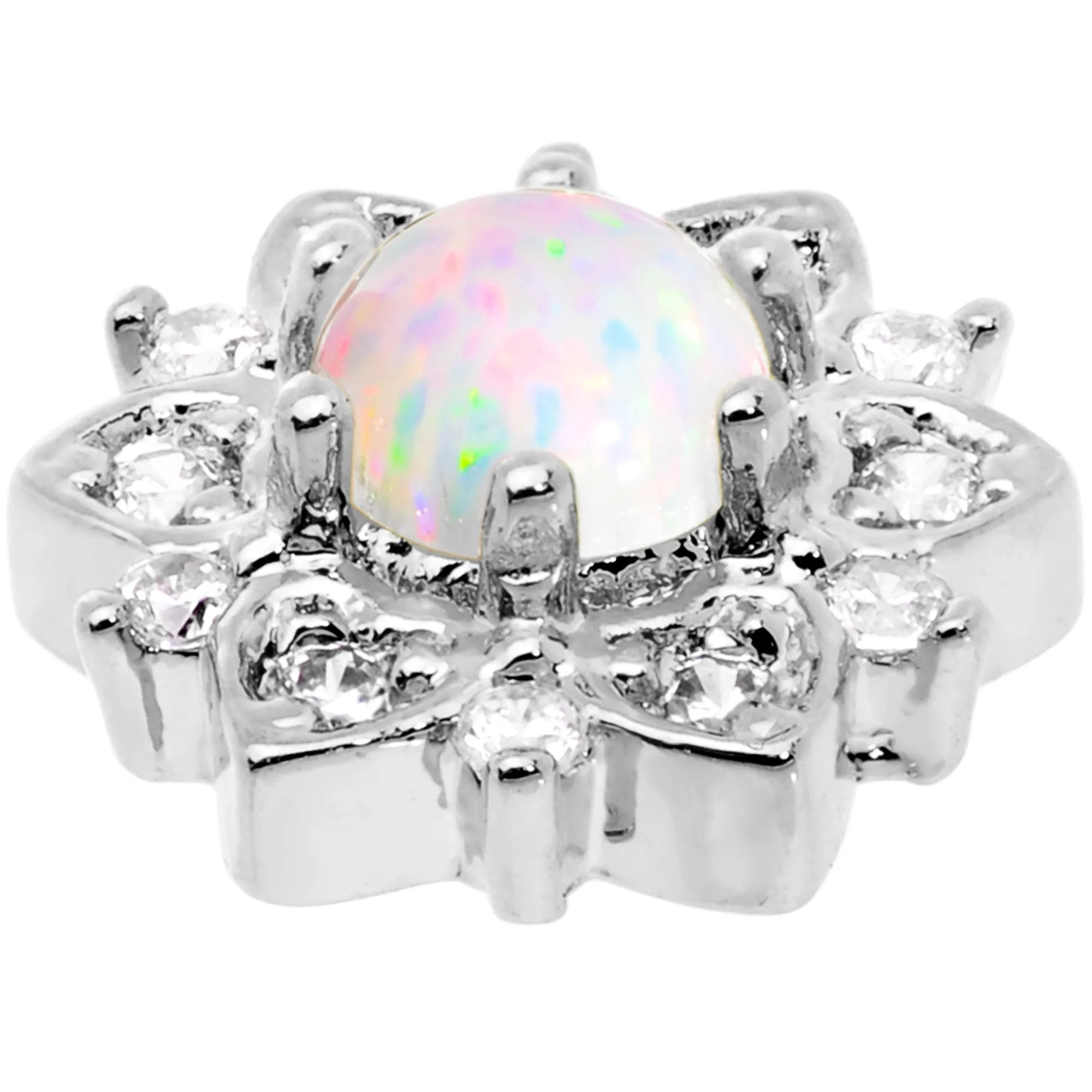14 Gauge White Faux Opal Floral Glam Dermal Anchor Top