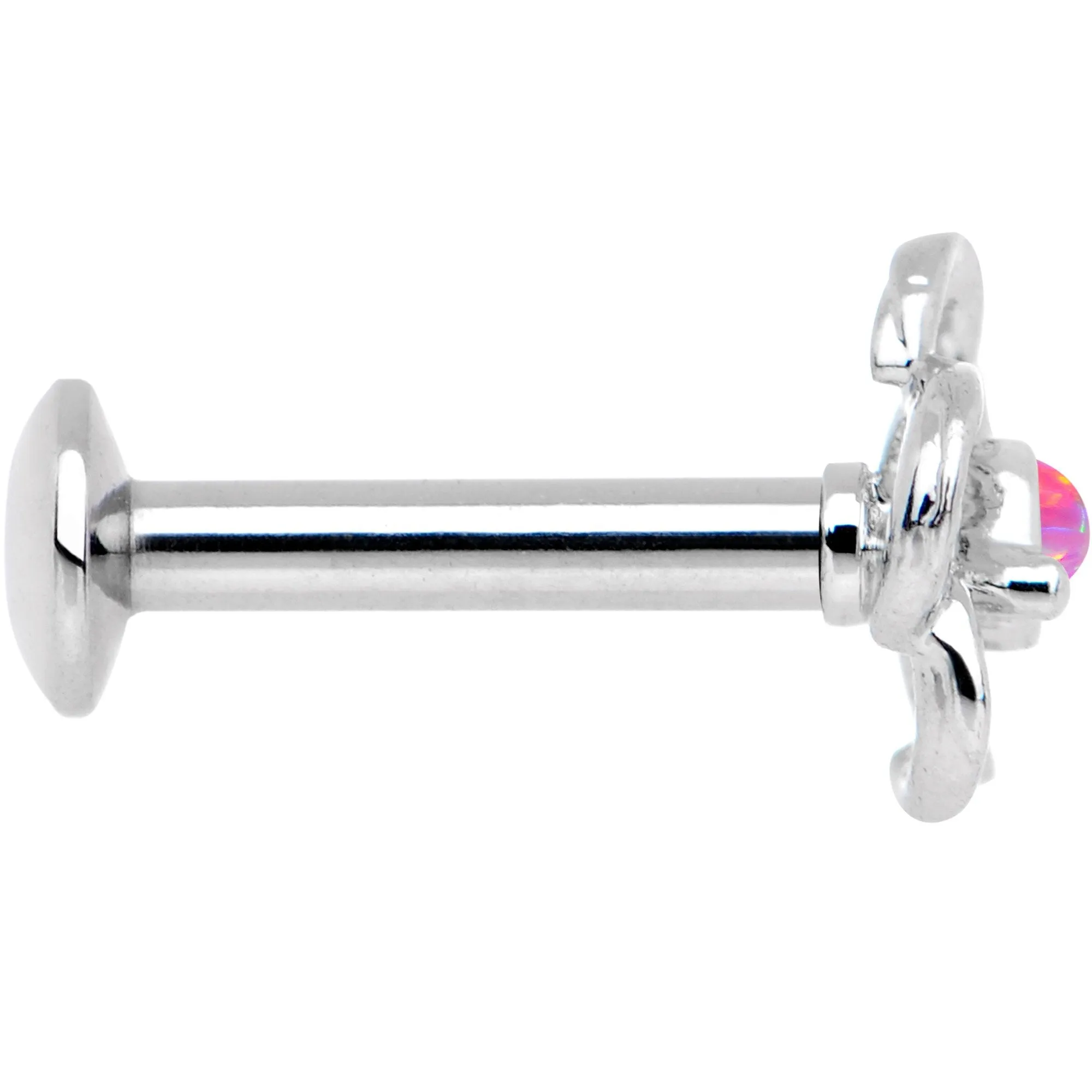 1/4 Pink Faux Opal Internally Threaded Hollow Flower Labret Monroe