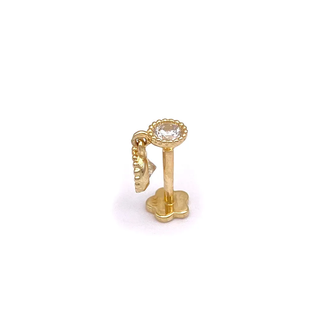 14k CZ Double Milgrain Round Hanging Internal Threaded Stud