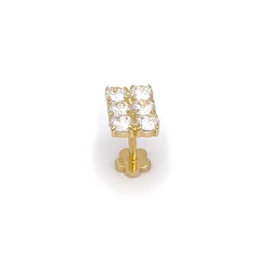 14k CZ Double Row Rectangle Internal Threaded Stud