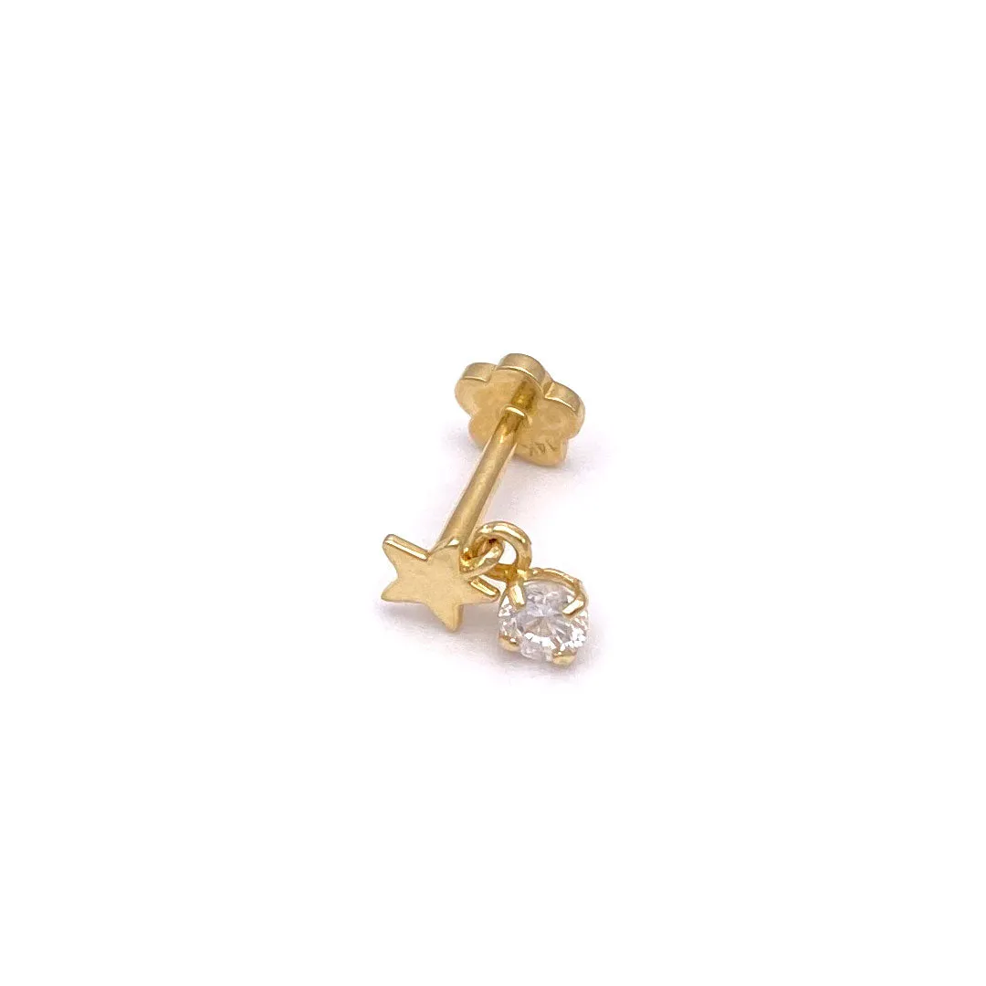 14k CZ Star & Hanging Stone Internal Threaded Stud