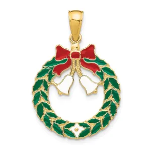 14k Enameled Christmas Wreath Pendant