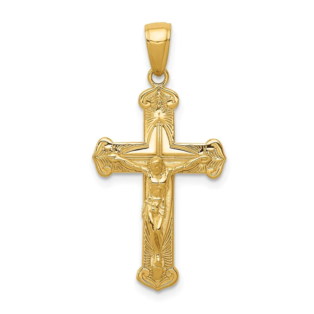 14K Gold Polished Textured Crucifix Pendant