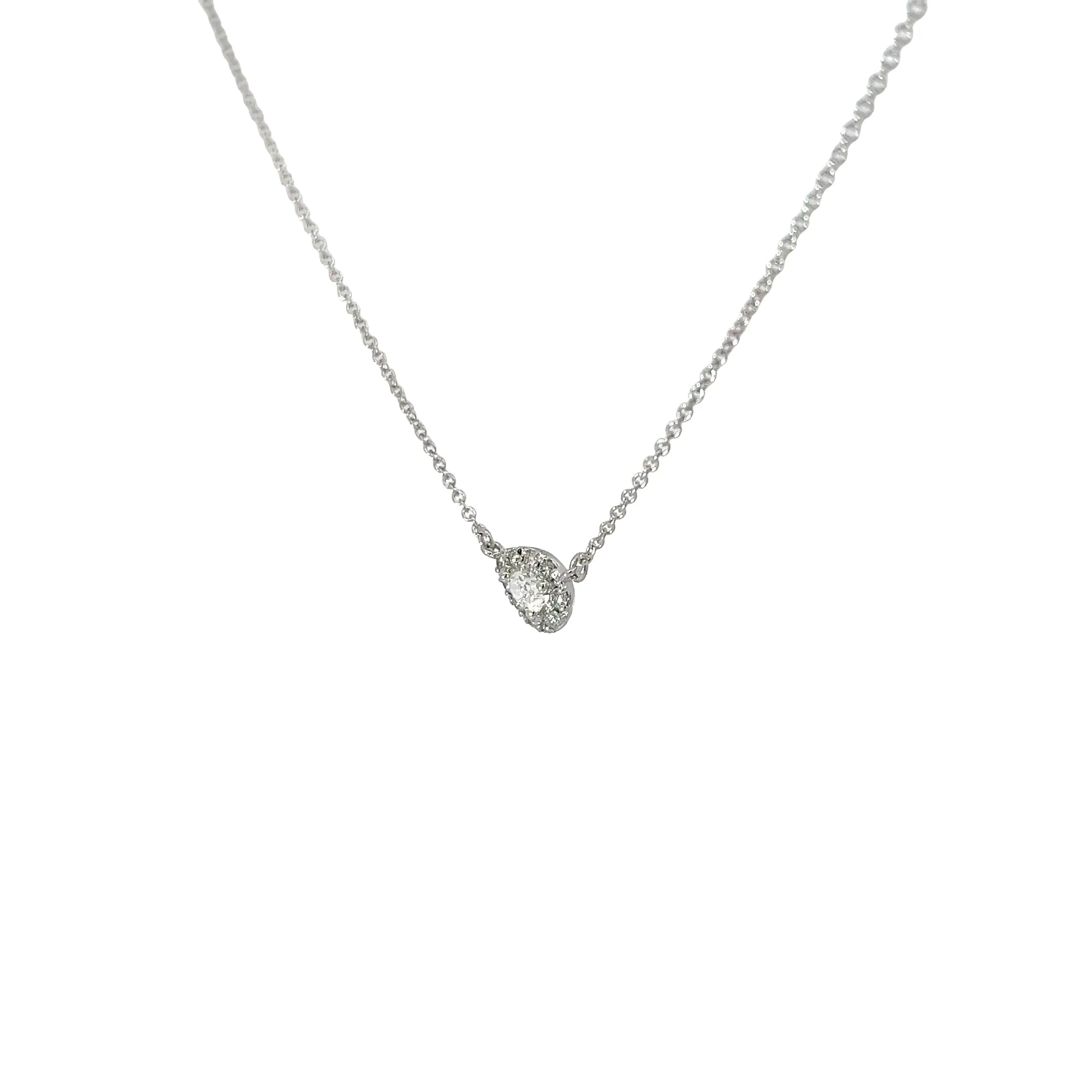 14K WHITE GOLD .35CT G VS2 PEAR SHAPE WITH HALO PENDANT