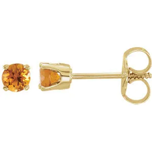 14K Yellow 3 mm Round Imitation Citrine Youth Birthstone Earrings
