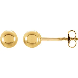 14k Yellow Gold 3mm Round Ball Earrings