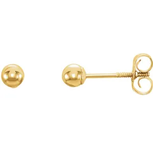 14k Yellow Gold 3mm Youth Ball Stud Earrings