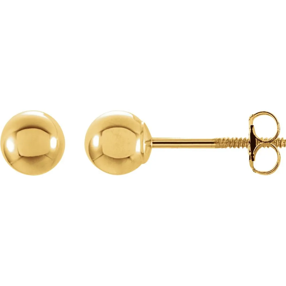 14k Yellow Gold 4mm Round Ball Earrings