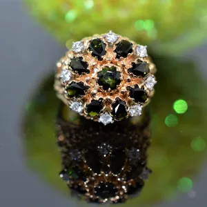 14K Yellow Gold Green Tourmaline and Diamond Ring