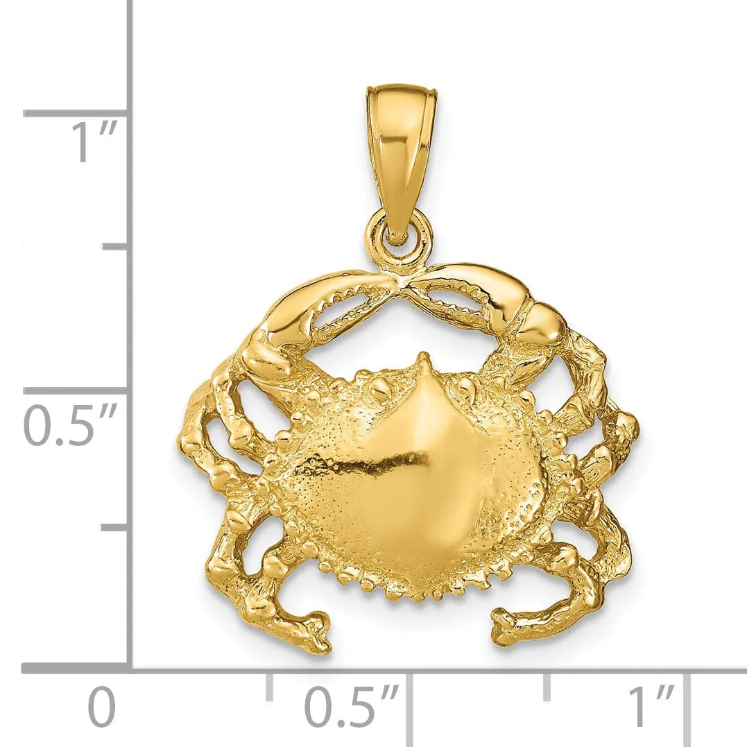 14k Yellow Gold Polish Textured Finish Crab Charm Pendant