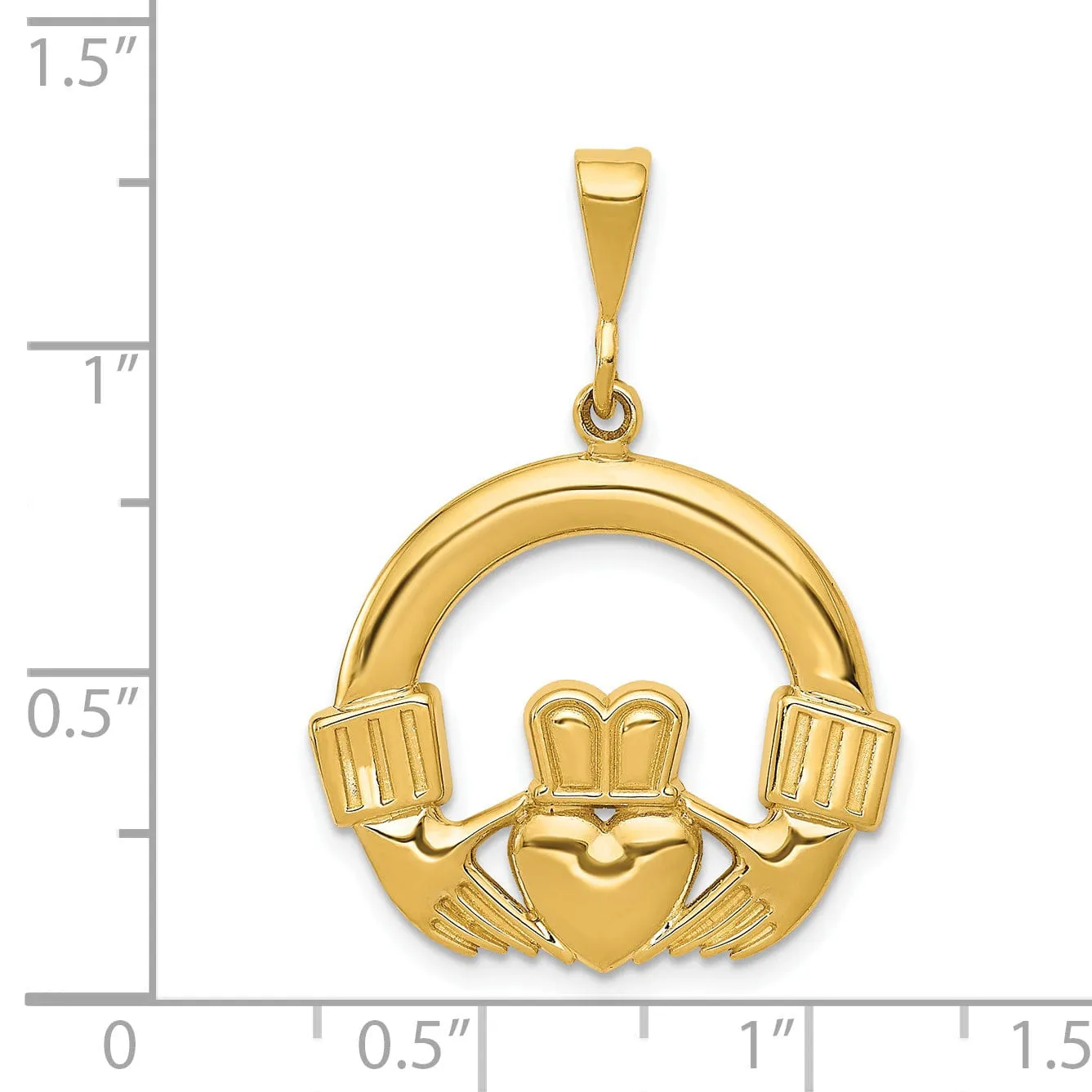 14k Yellow Gold Textured Back Solid Polished Finish Claddagh Design Charm Pendant