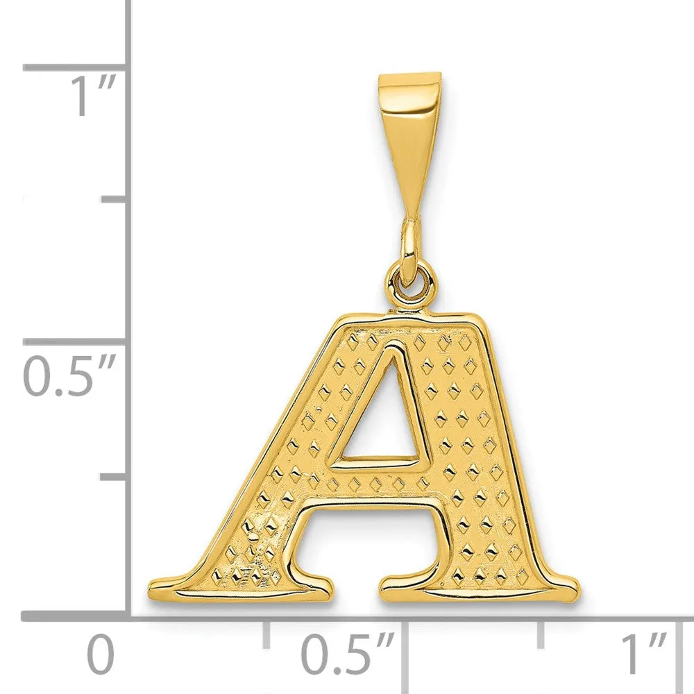 14k Yellow Gold Textured Initial A Charm