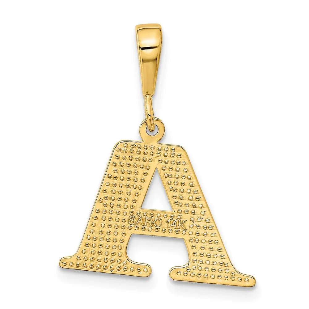 14k Yellow Gold Textured Initial A Charm