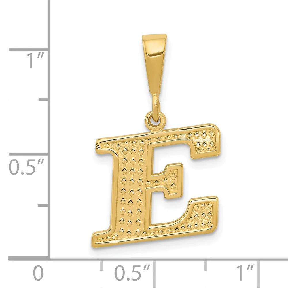 14k Yellow Gold Textured Initial E Charm