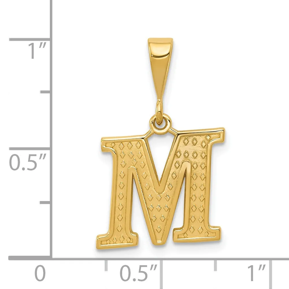 14k Yellow Gold Textured Initial M Charm