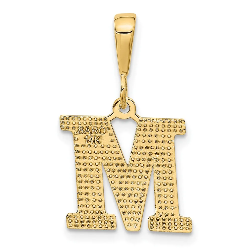 14k Yellow Gold Textured Initial M Charm