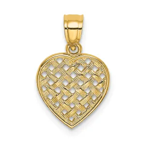 14k Yellow Gold Textured Woven Filigree Heart Design Pendant