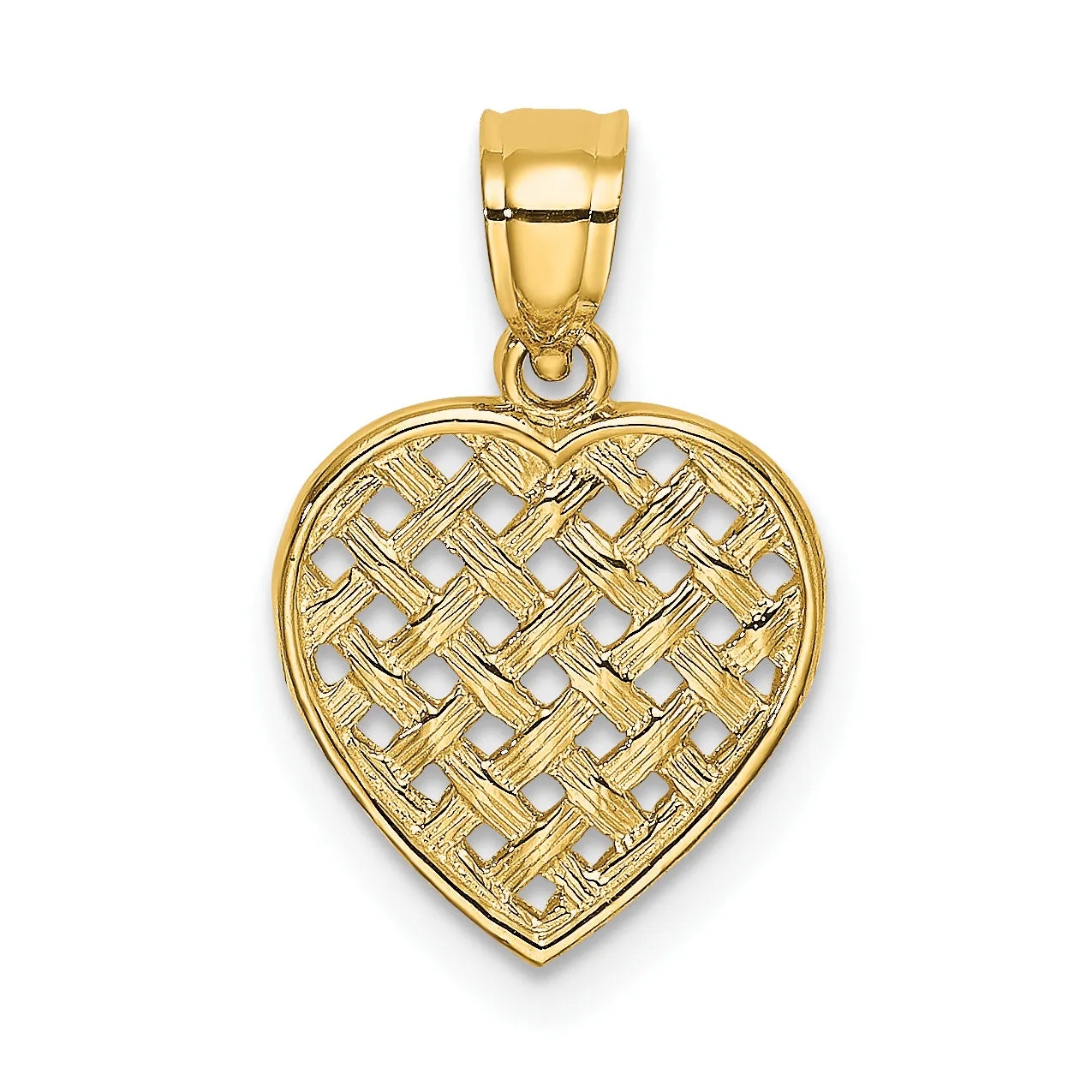 14k Yellow Gold Textured Woven Filigree Heart Design Pendant