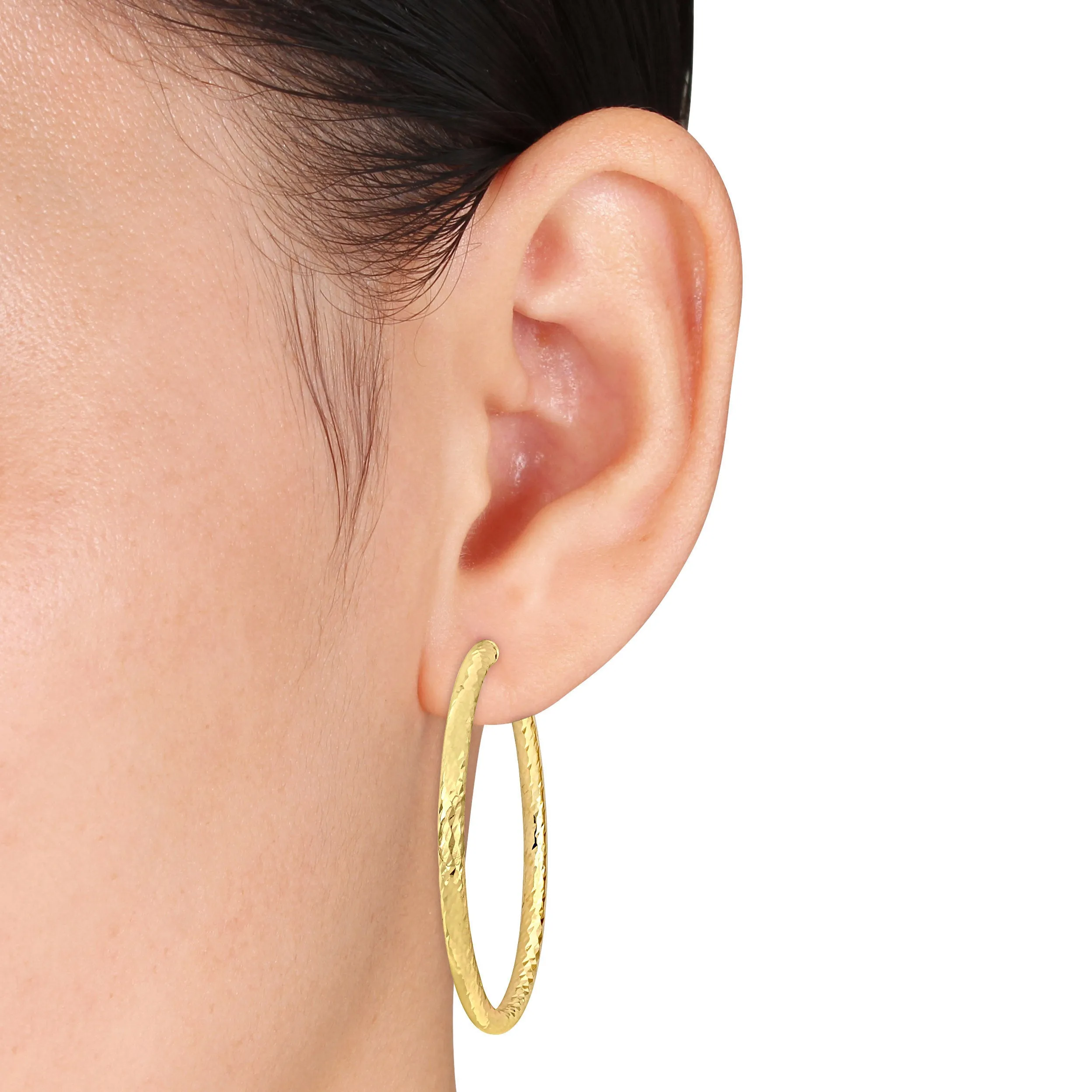 14K Yellow textured 46.8mm 3mm thick Hoop Earrings