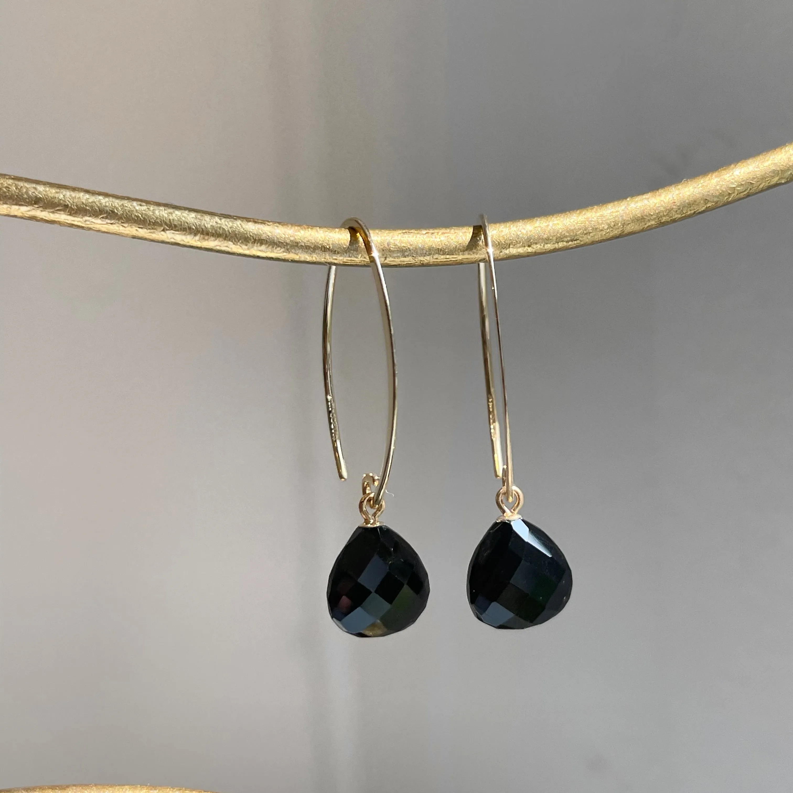 14KT Yellow Gold Checkerboard Onyx Ear Wire Earrings