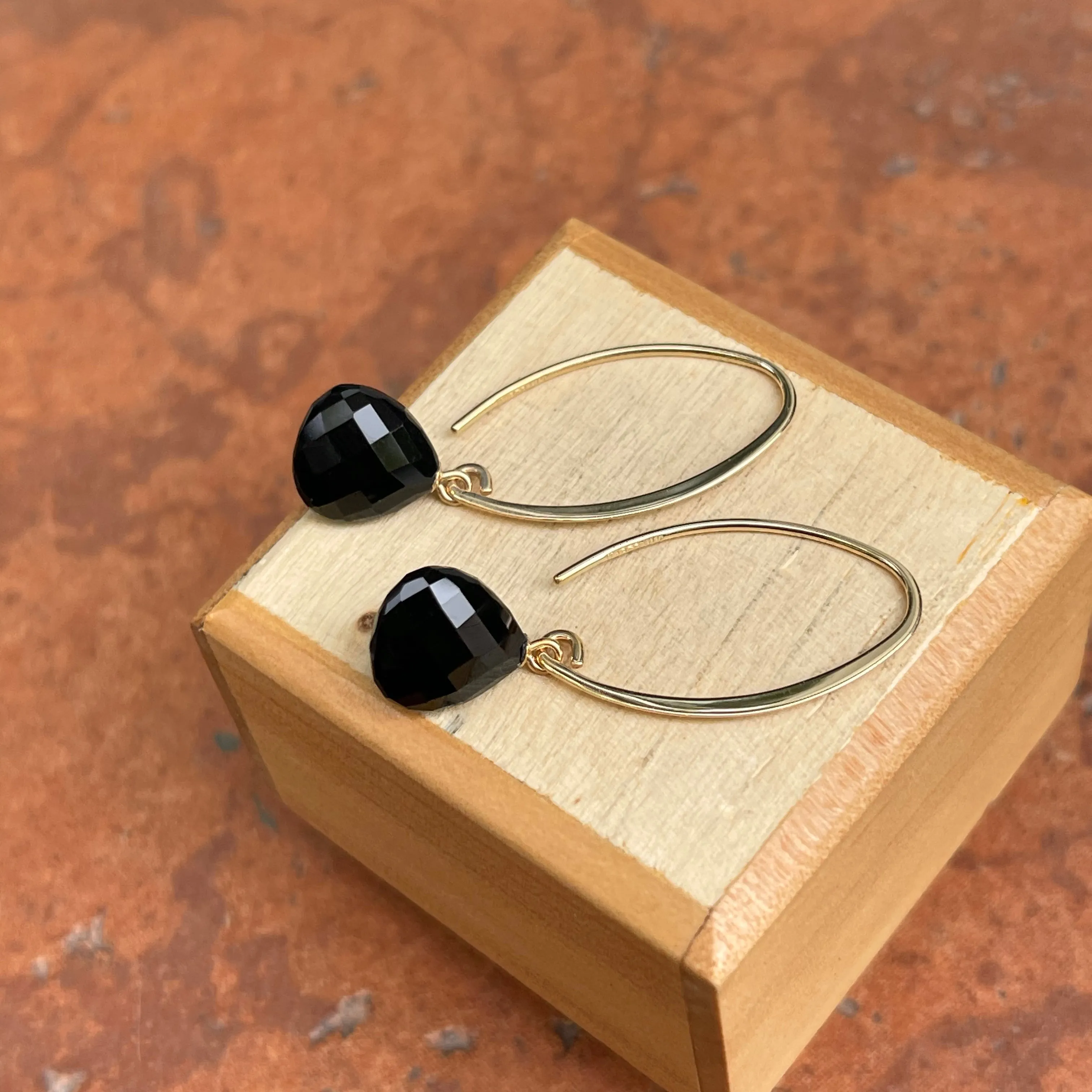 14KT Yellow Gold Checkerboard Onyx Ear Wire Earrings