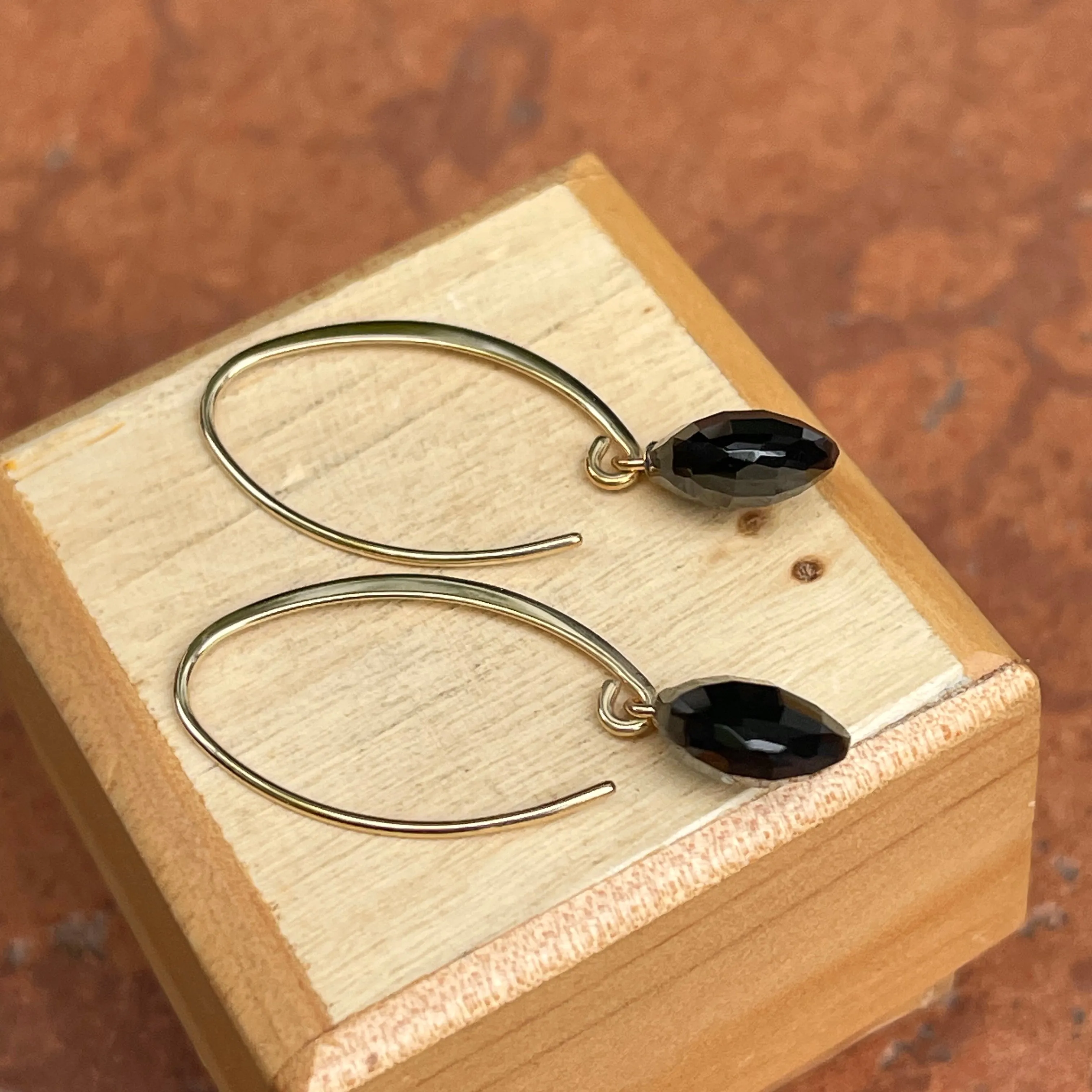 14KT Yellow Gold Checkerboard Onyx Ear Wire Earrings