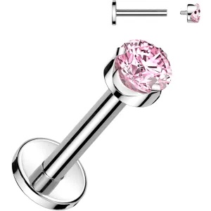 16 Gauge 1/4 3mm Pink CZ Round Medical Grade Titanium Flat Back Earring