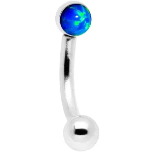 16 Gauge 1/4 Blue Synthetic Opal Flat Set Curved Eyebrow Rook Piercing