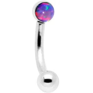 16 Gauge 1/4 Purple Synthetic Opal Flat Set Curved Eyebrow Rook Piercing