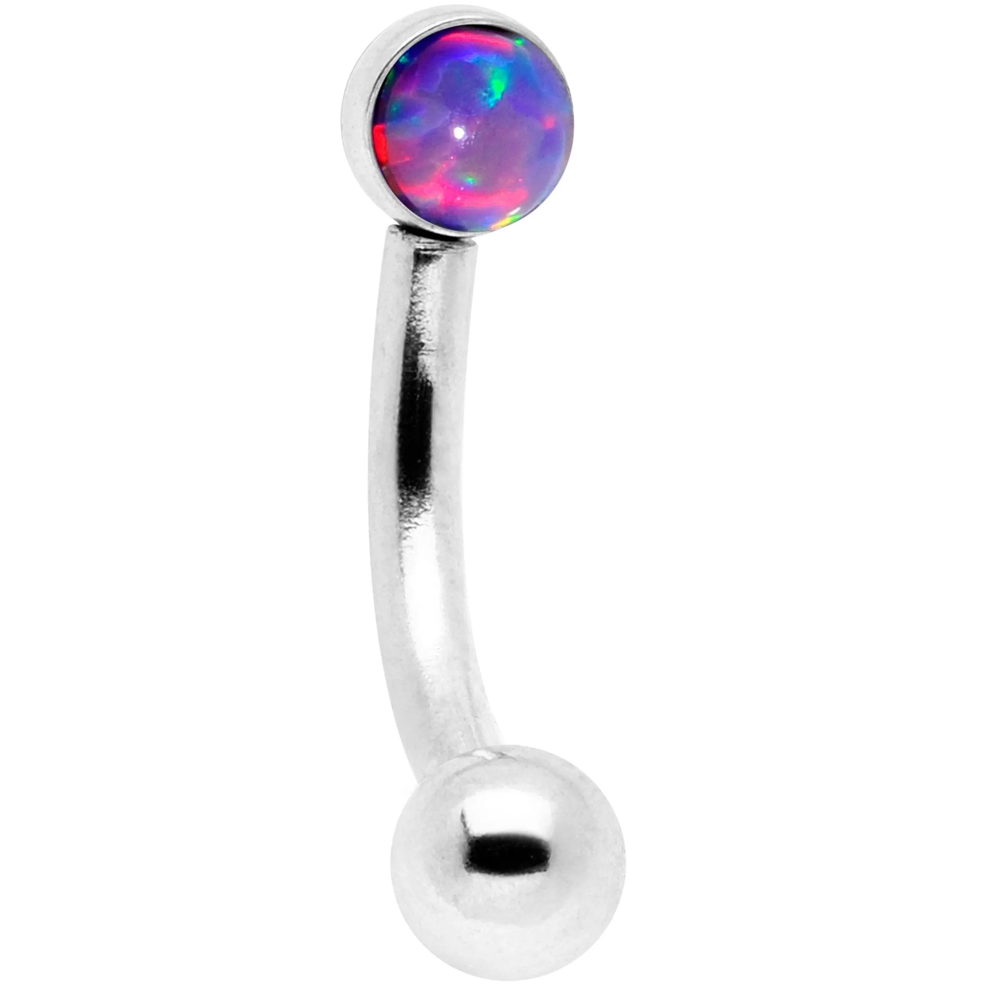 16 Gauge 1/4 Purple Synthetic Opal Flat Set Curved Eyebrow Rook Piercing