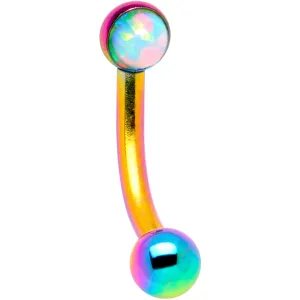 16 Gauge 1/4 White Synthetic Opal Flat Set Rainbow IP Curved Eyebrow Rook Piercing