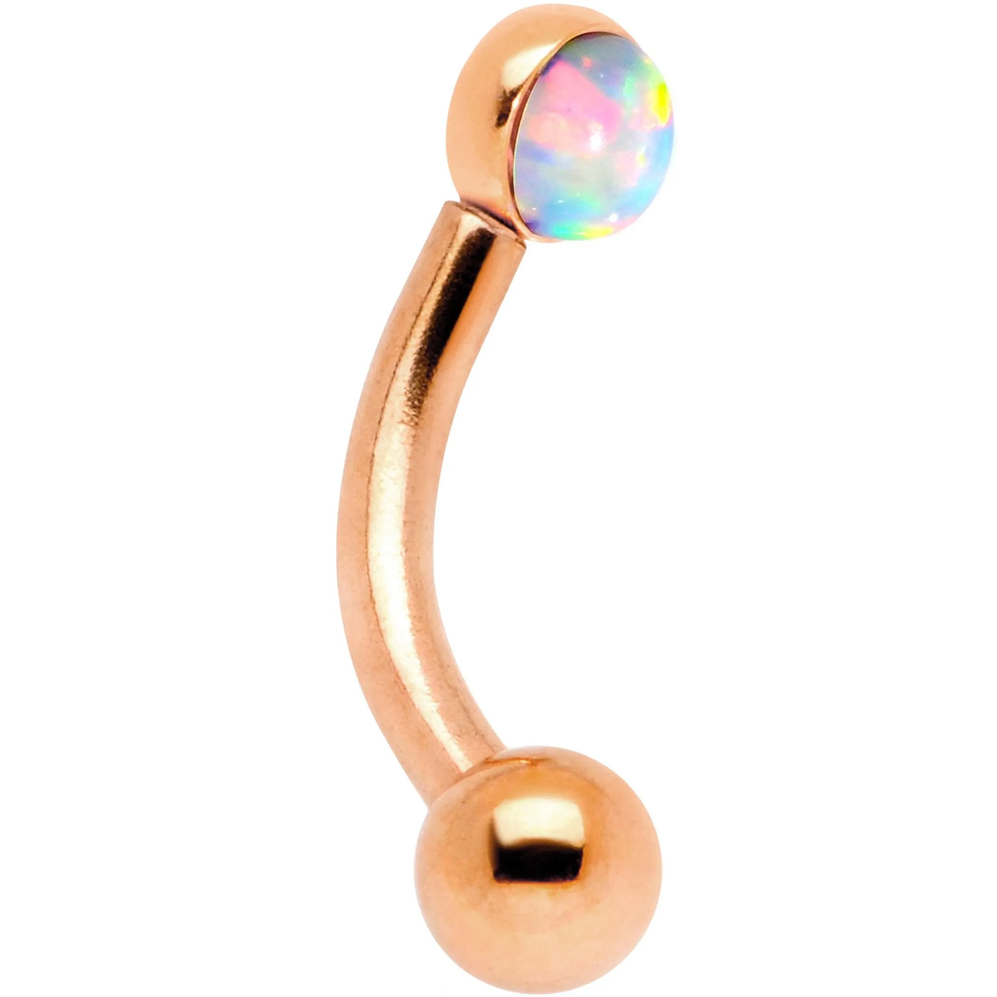 16 Gauge 1/4 White Synthetic Opal Flat Set Rose Gold IP Curved Eyebrow Rook Piercing